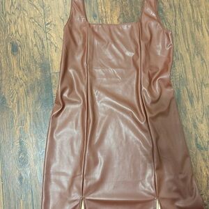 Brown Faux Leather Mini Dress